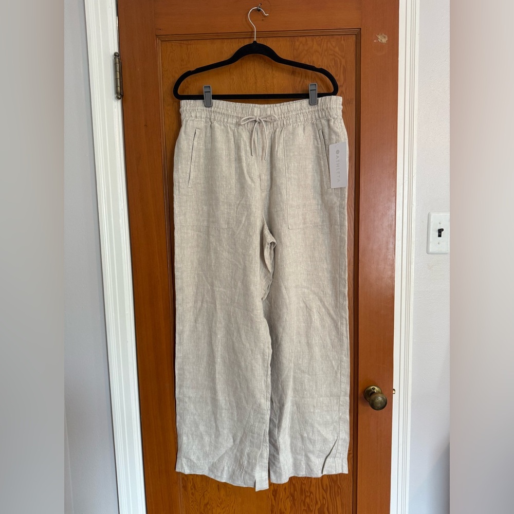 NWT Athleta Retreat 100% Linen Wide Leg Pant Size Large L in color ‘Undyed’ - Picture 3 of 8
